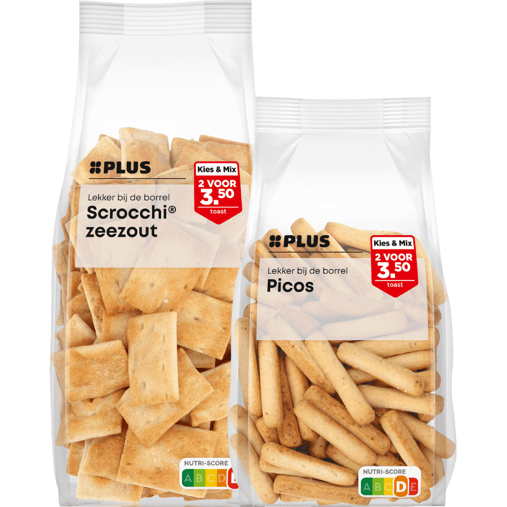 PLUS Kies & Mix Dipstokjes, grissini, picos of scrocchi