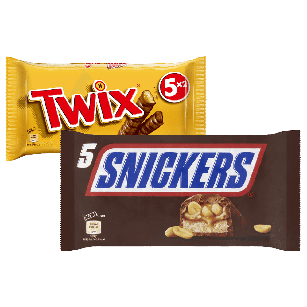 Snickers, Twix, Mars en Bounty