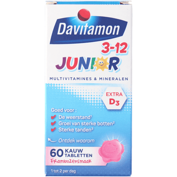 Davitamon Junior 3-12 kauwvitamines framboos, 60 stuks