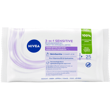 NIVEA 3-in-1 Sensitive Reinigingsdoekjes - 25 stuks - Make-up Remover Doekjes - Gezichtsreiniger - Voor de gevoelige huid