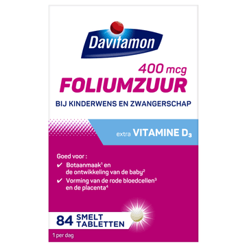 Davitamon Foliumzuur met Vitamine D3 smelttabletten, 84 stuks